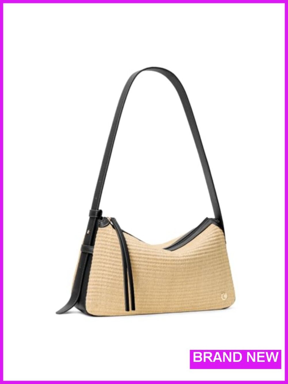 Woven Straw Bag, Beach Shoulder Tote, Summer Handbag with Wide Strap